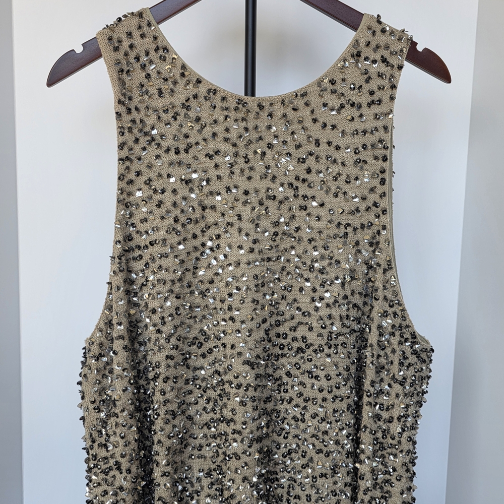 Free People Embellished Tie-Back Sleeveless Tunic in Tan